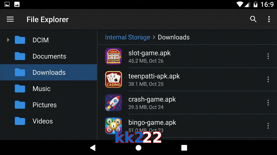 Main screen of Kk222 gameapk page for PK players