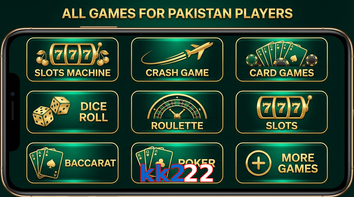 Main screen of Kk222 games page for PK players