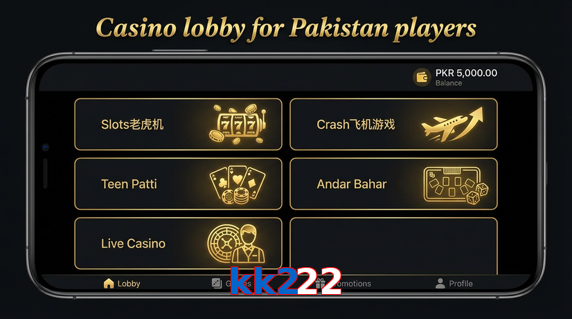 Lobby view of Kk222 for Pakistan users